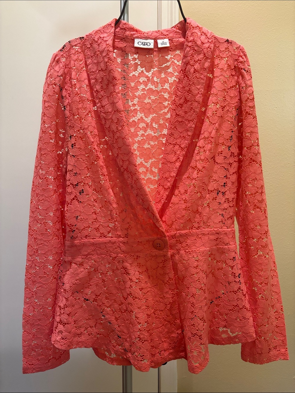 Cato Coral Lace Button-Front Robe Blazer